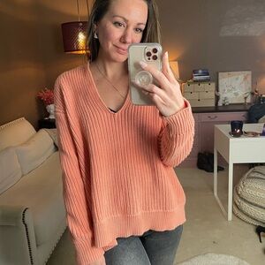 T Alexander Wang Coral Pink Thick V Neck Sweater sZ Small